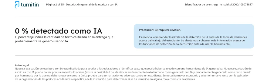 Reporte de Turnitin con 0 % detectado como IA