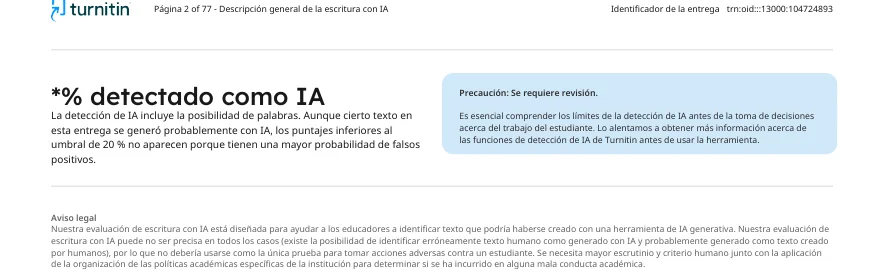 Reporte de Turnitin con asterisco: detección de IA menor al 20 %