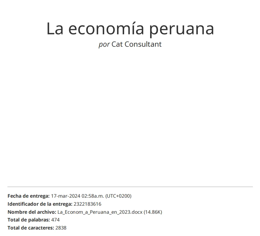 Primera página del reporte de Turnitin con los metadatos del documento